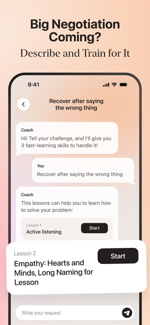 Coach screen suggesting lessons for a described situation